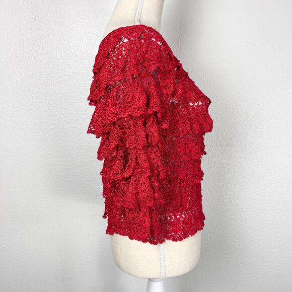 Anea A Red Crochet Lace Ruffle Sleeve Top S/M Boho Romantic Y2K Cottagecore - Picture 5 of 8